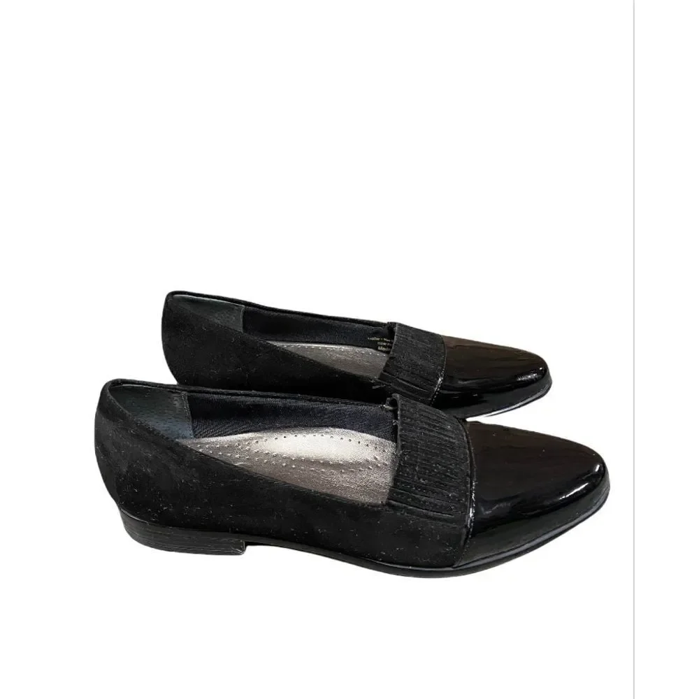 Trotters Black Patton Leather & Suede Flat Size 7.5
